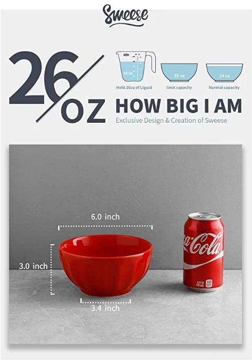 Top 10 π₯° Sweese Red Porcelain Fluted Bowls, Set of 4 π 5 Top 10 π₯° Sweese Red Porcelain Fluted Bowls, Set of 4 π - Image 3