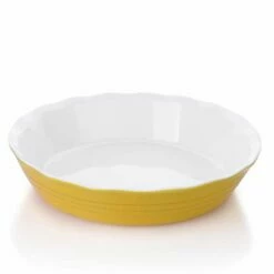 Outlet 🎁 Sweese Color Porcelain Pie Plate with Ruffled Edge 👏 -SWEESE Salles PiePan 9inch Yellow