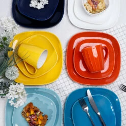 Hot Sale ⭐ Sweese Square Hot Assorted Porcelain Plates 👏 -SWEESE Salles Square dinner plate set 6 color f26105d8 8929 4755 81a0 048221865282