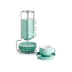 Best Sale 😍 Sweese Stackable Coffee Cups with Saucers and Metal Stand ⭐ -SWEESE Salles coffeecupswithsaucerandmetalstand 3
