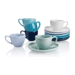 Best Pirce ❤️ Sweese Curved Porcelain Espresso Cups with Saucers 🌟